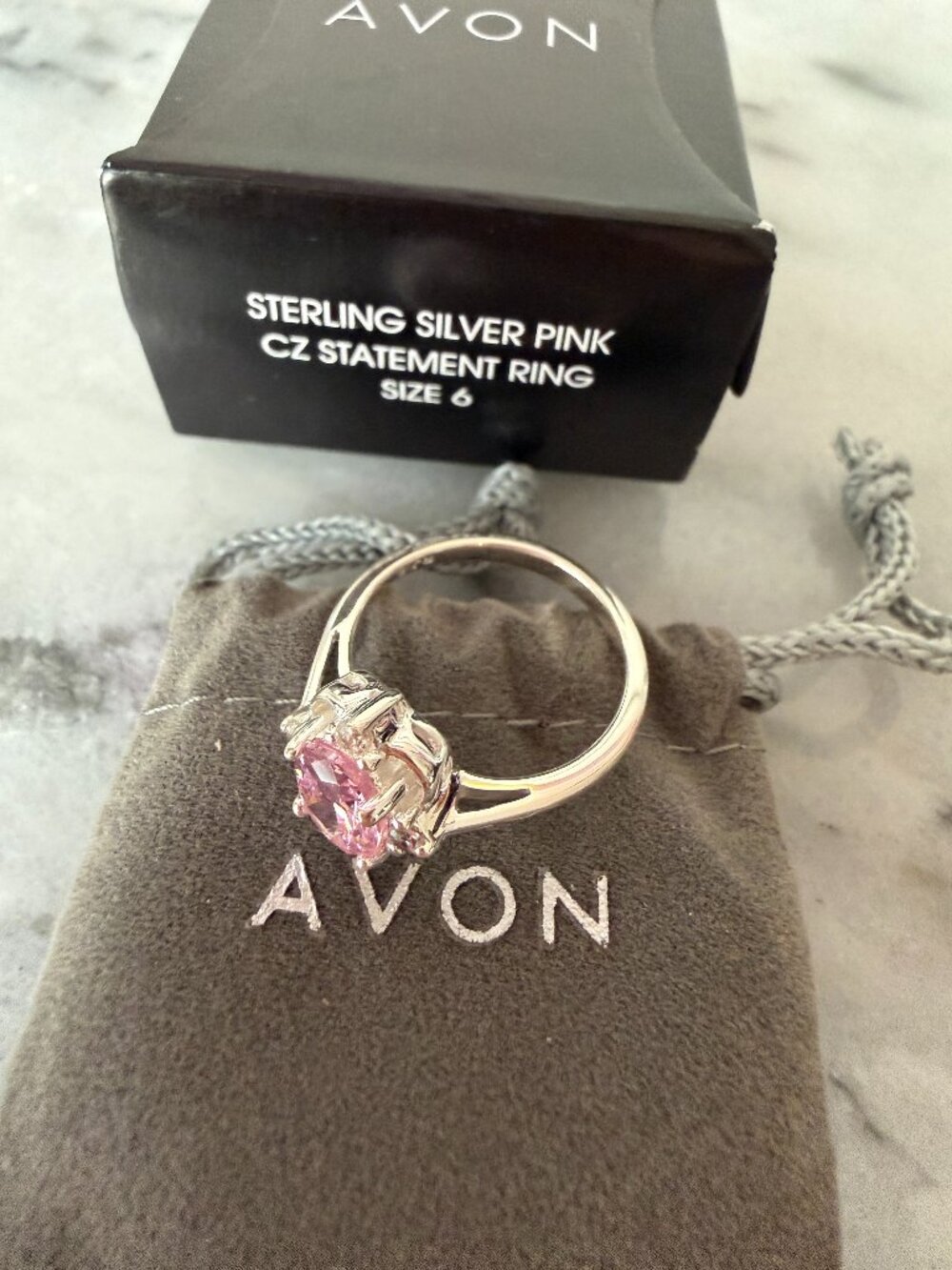 NIB Delicate Dainty Sterling 925 Oval Pink & White CZ Ring - 6 - Picture 11 of 12